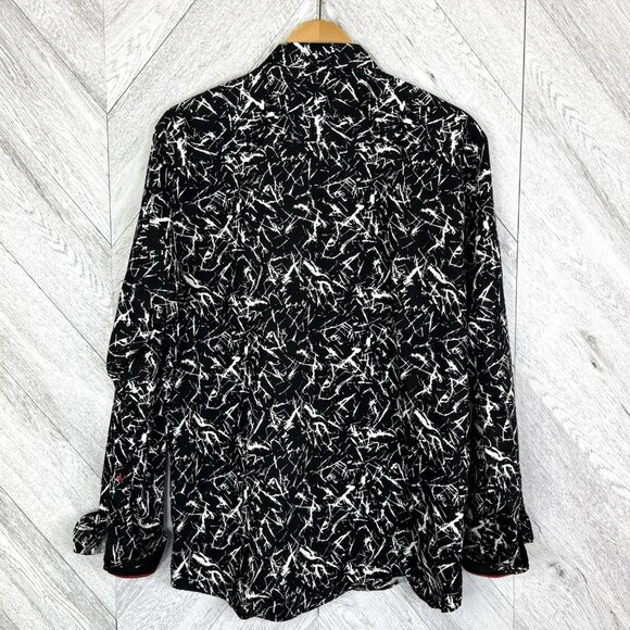 Au Noir Long Sleeve Shirt Black Geometric Allover Print Mens XL (5) Flip Cuff - Picture 6 of 6